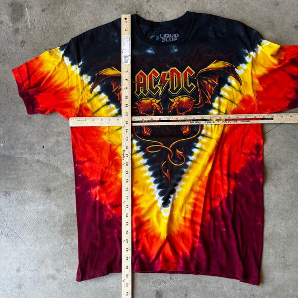 VINTAGE ACDC SKULLS TIE-DYE AOP SHIRT MENS XL RED FLAMES 00S - Picture 3 of 5